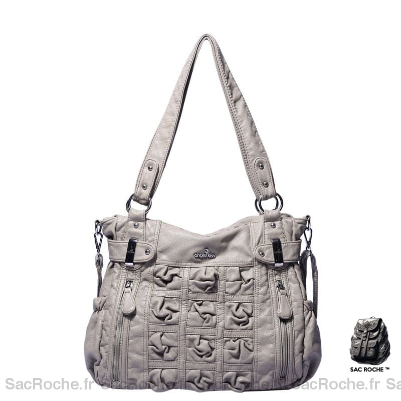 Sac Main Cuir Multipoche Format Femme Gris À