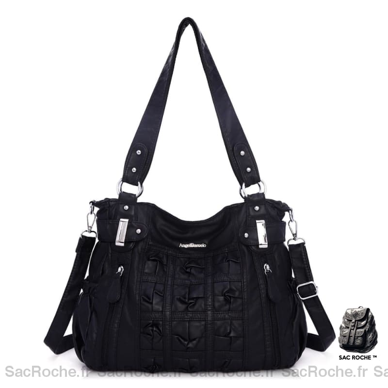 Sac Main Cuir Multipoche Format Femme Noir À