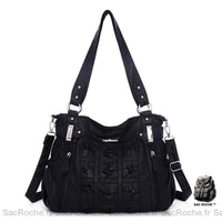 Sac Main Cuir Multipoche Format Femme - modèle Noir - Sac Roche ™