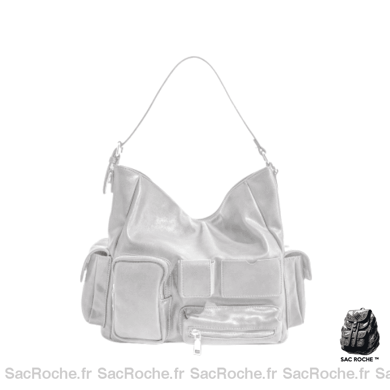 Sac Main Cuir Multipoches Femme Blanc À