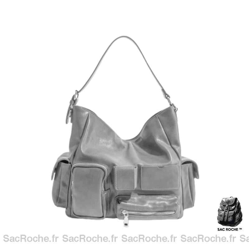 Sac Main Cuir Multipoches Femme Gris À