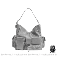 Sac Main Cuir Multipoches Femme - modèle Gris - Sac Roche ™