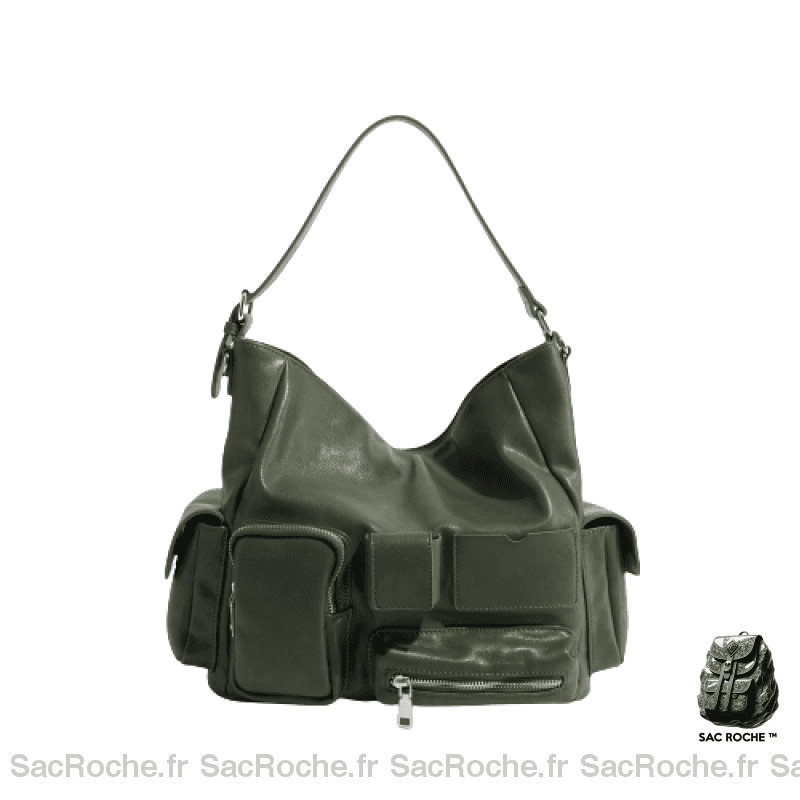 Sac Main Cuir Multipoches Femme Vert À
