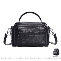 Sac main cuir naturel femme - modèle Noir / 21x8x14cm - Sac Roche ™