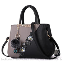 Sac main cuir pompon petit - modèle Gris - Sac Roche ™