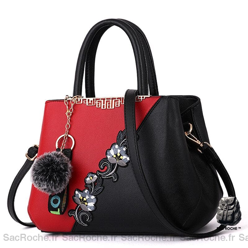 Sac Main Cuir Pompon Petit Rouge À Main Femme