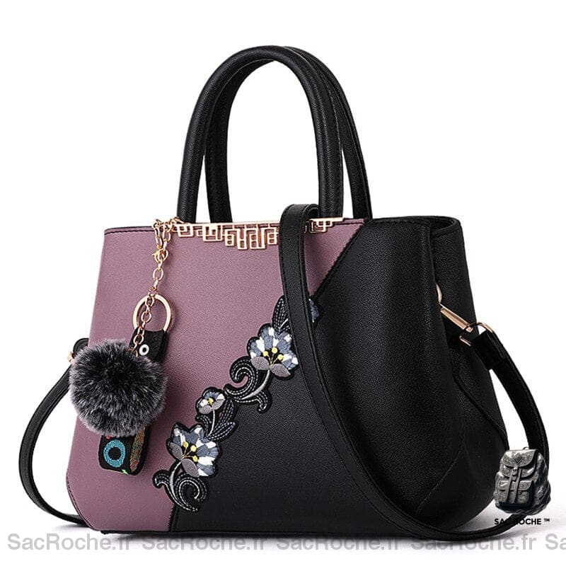Sac Main Cuir Pompon Petit Violet À Main Femme