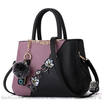 Sac main cuir pompon petit - modèle Violet - Sac Roche ™