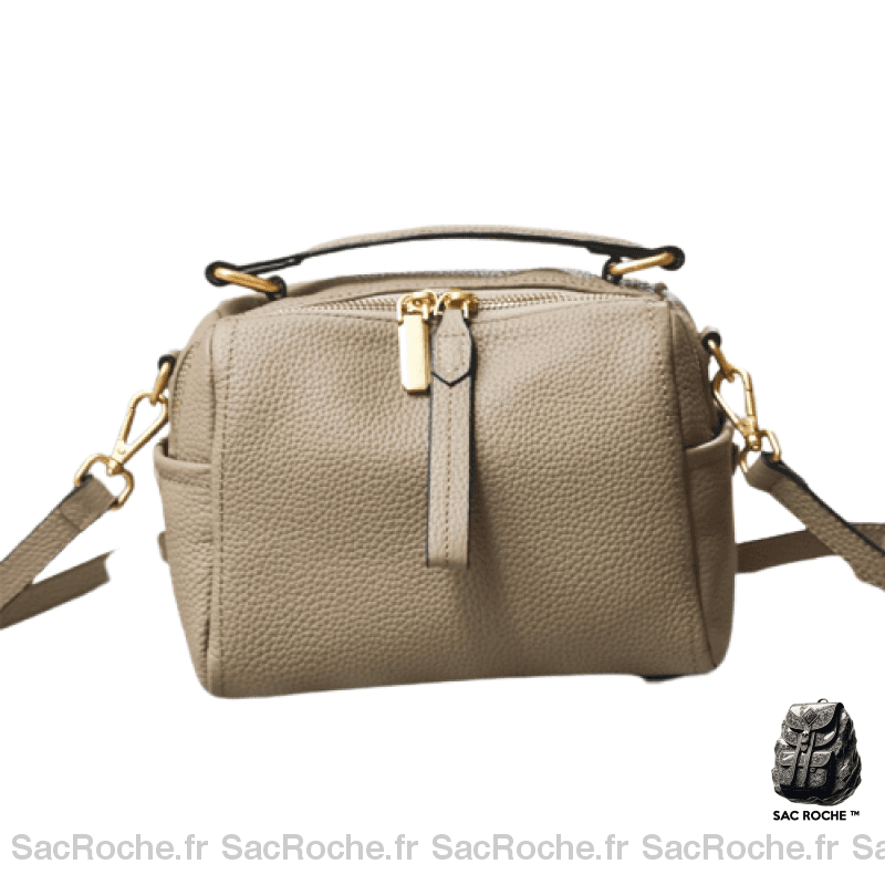 Sac Main Cuir Souple Naturel Femme Kaki / 20X15X13Cm À