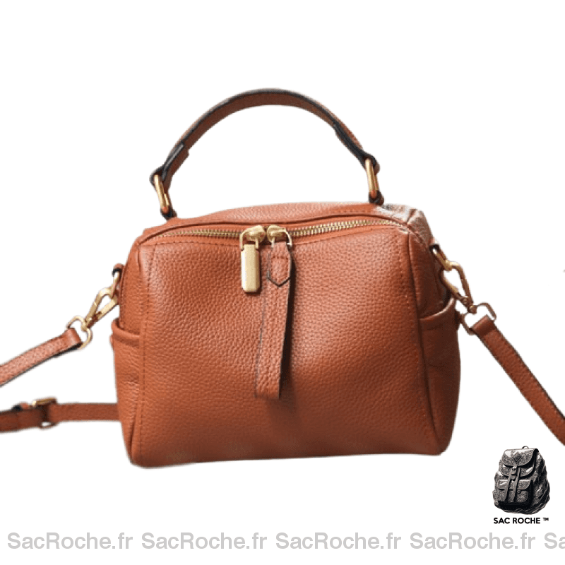 Sac Main Cuir Souple Naturel Femme Marron / 20X15X13Cm À