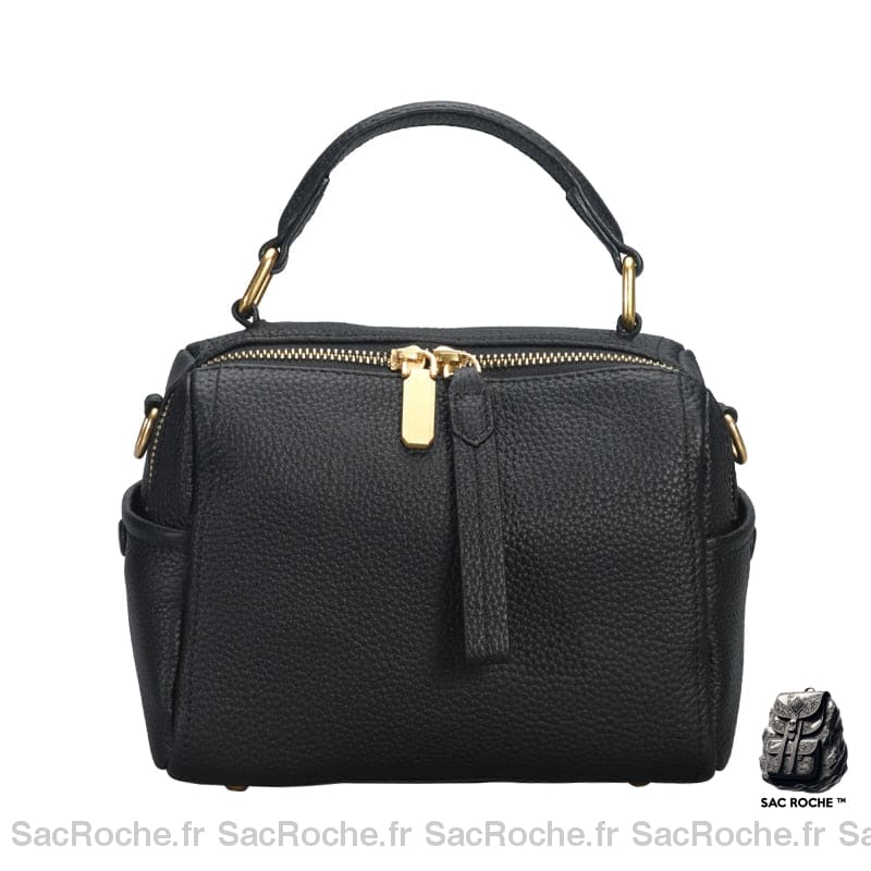 Sac Main Cuir Souple Naturel Femme Noir / 20X15X13Cm À