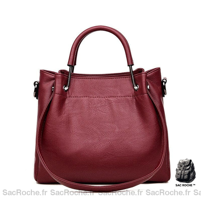 Sac Main Cuir Souple Vintage Bordeaux / 25X14X22Cm À Femme