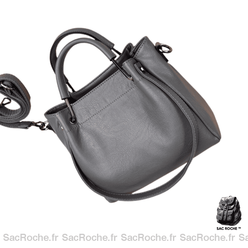 Sac Main Cuir Souple Vintage Gris Foncé / 25X14X22Cm À Femme