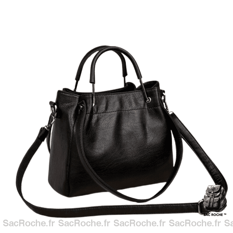 Sac Main Cuir Souple Vintage Noir / 25X14X22Cm À Femme
