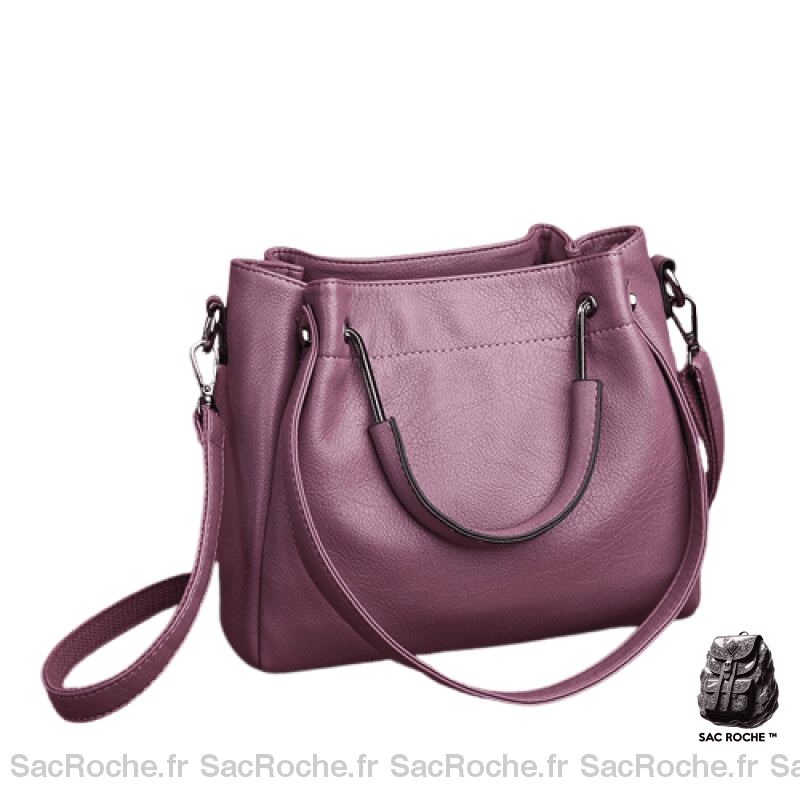 Sac Main Cuir Souple Vintage Violet / 25X14X22Cm À Femme