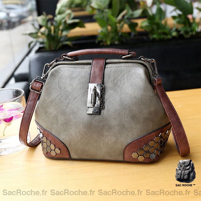 Sac Main Cuir Vintage Petite Taille Gris À Main Femme