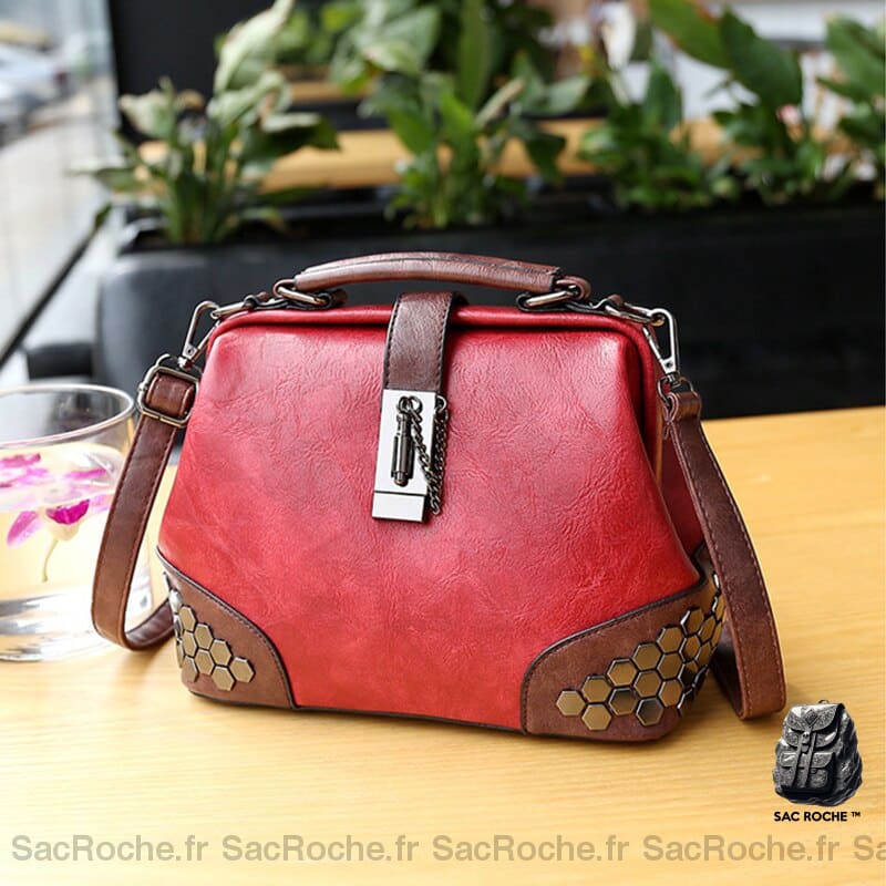 Sac Main Cuir Vintage Petite Taille Rouge À Main Femme