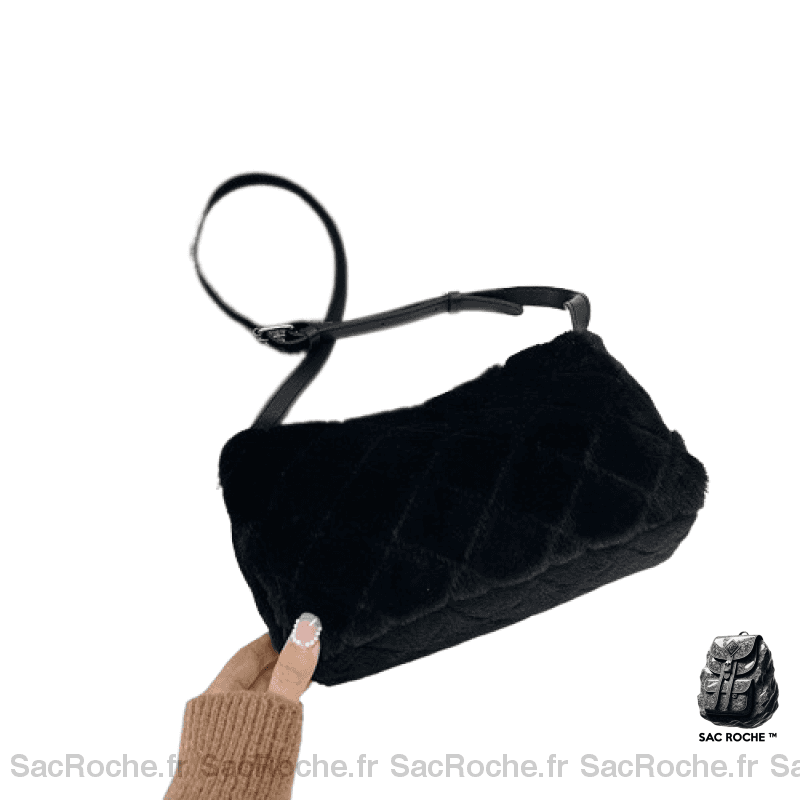 Sac Main Daim Femme Noir / 25X16X10Cm À