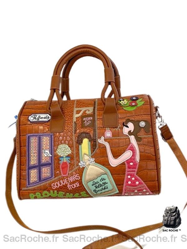 Sac Main Dessin Femme Marron / 32X17X24Cm À