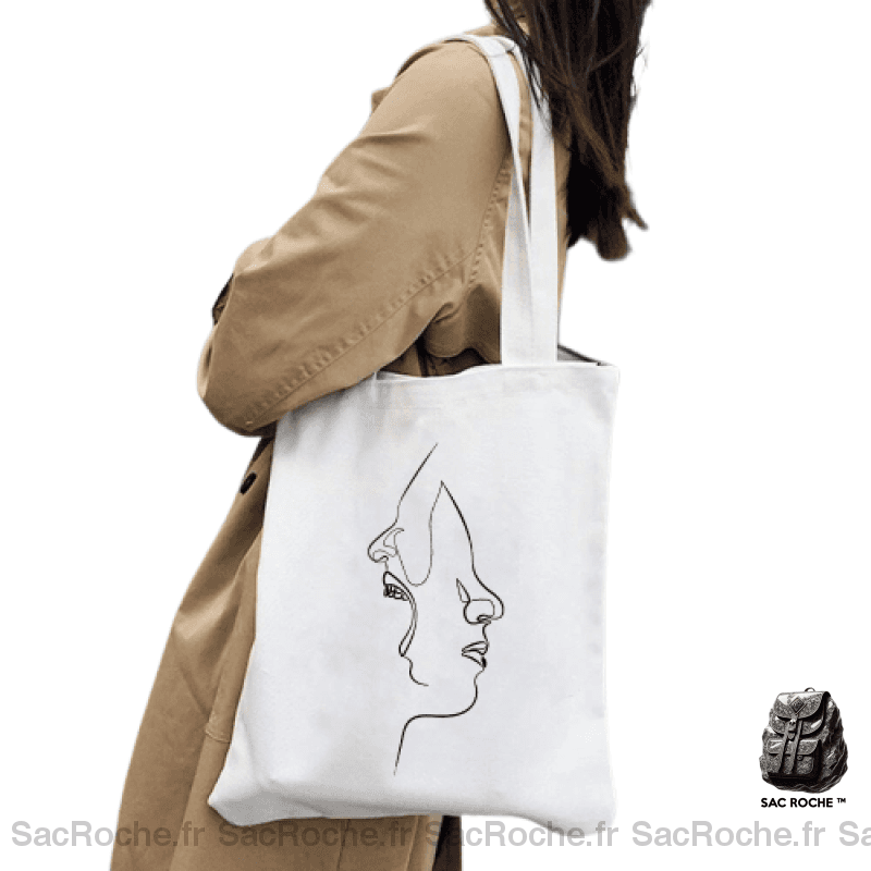 Sac Main Dessin Visage Femme 1 / 35X40Cm À