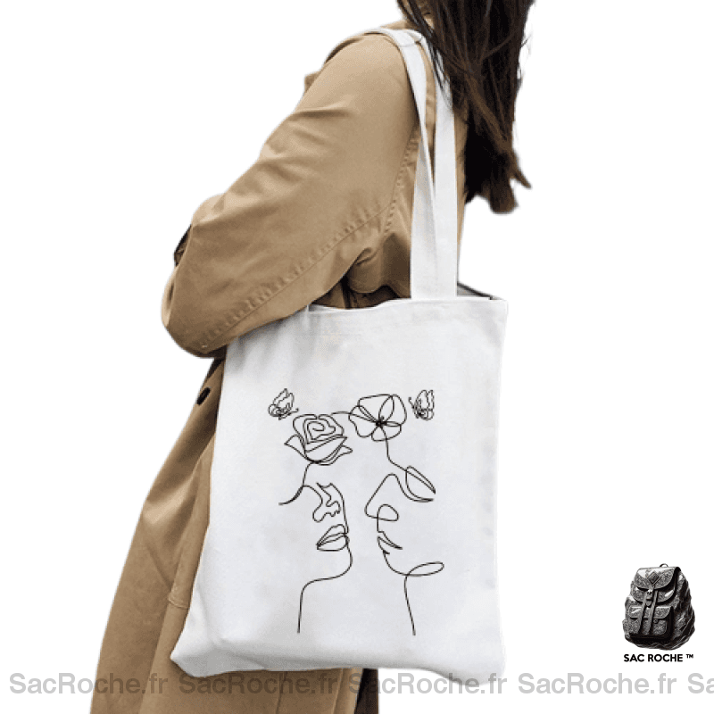 Sac Main Dessin Visage Femme 2 / 35X40Cm À