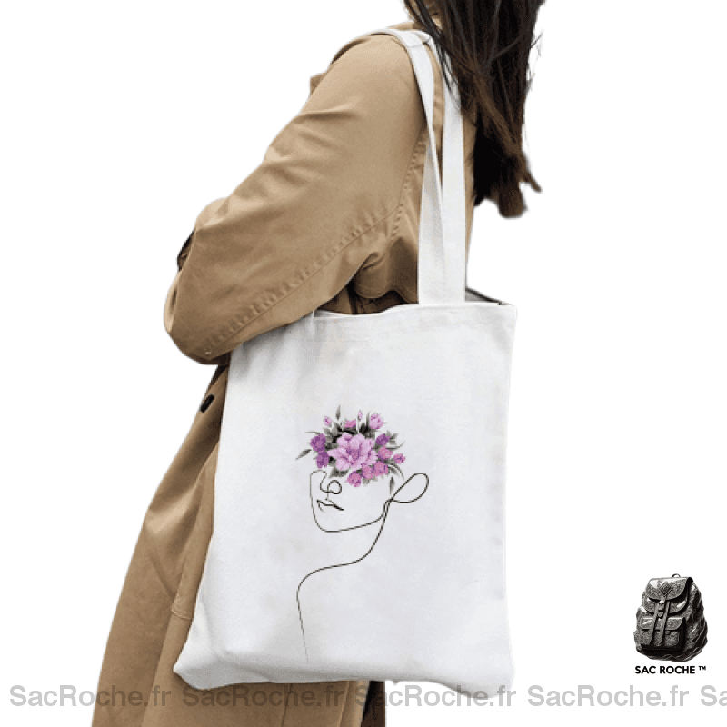 Sac Main Dessin Visage Femme 3 / 35X40Cm À