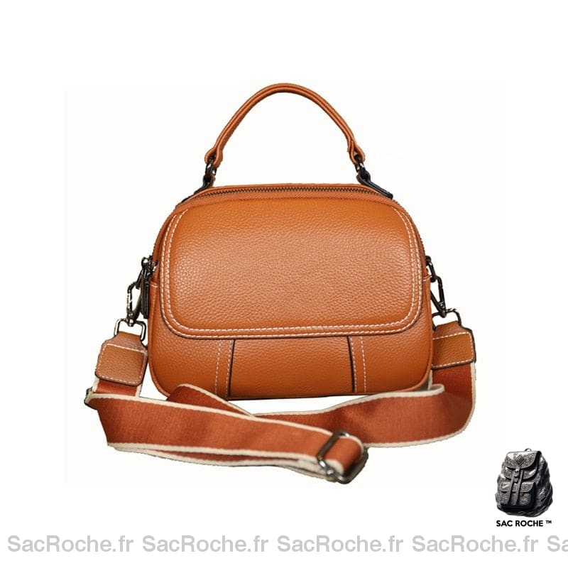 Sac Main Femme 3 Compartiments Cuir Marron / 23X17X9Cm À