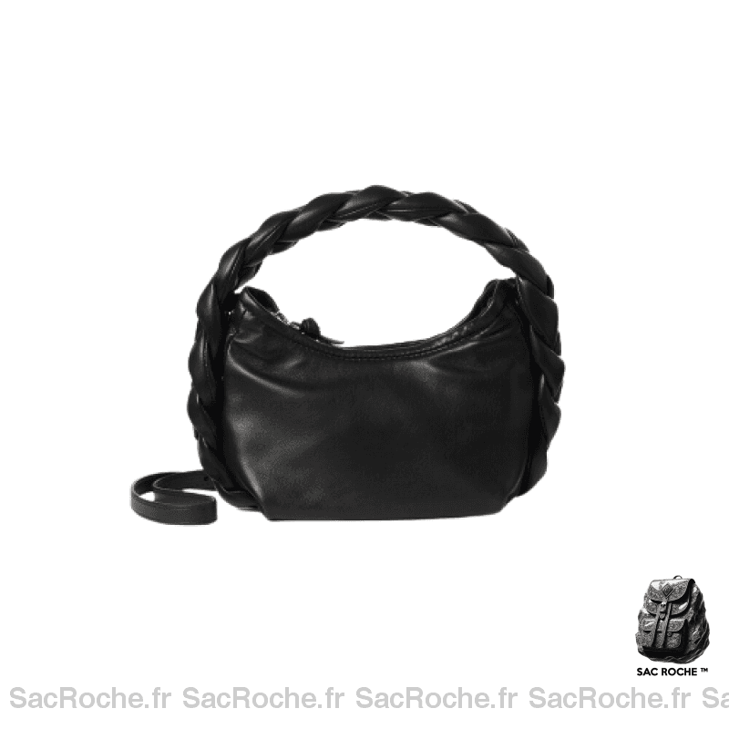 Sac Main Femme Anse Tressée 2 En 1 Noir / 24X15X8Cm À