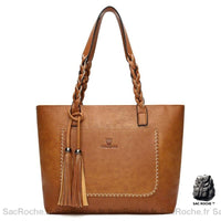 Sac Main Femme Anse Tressée Kaki / 34X12X30Cm À