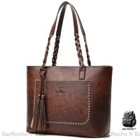 Sac Main Femme Anse Tressée - modèle Marron / 34x12x30cm - Sac Roche ™