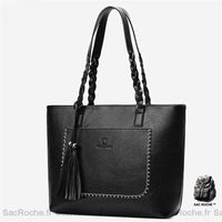 Sac Main Femme Anse Tressée - modèle Noir / 34x12x30cm - Sac Roche ™