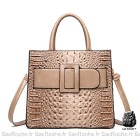 Sac Main Femme Beige Croco Kaki / 31X18X12Cm À