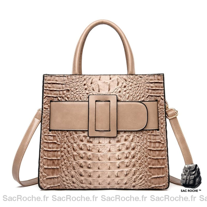 Sac Main Femme Beige Croco Kaki / 31X18X12Cm À