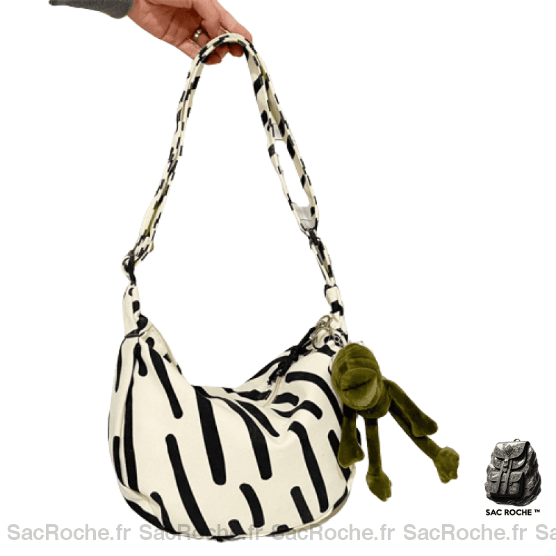 Sac Main Femme Blanc Noir Souple À