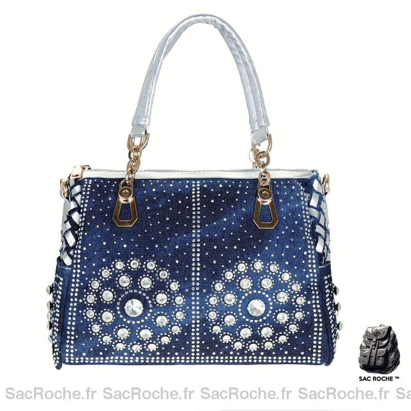 Sac Main Femme Bleu Elégant Anse Argenté À