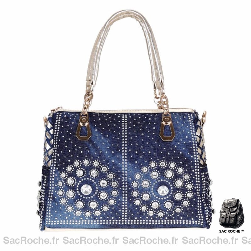 Sac Main Femme Bleu Elégant Anse Doré À