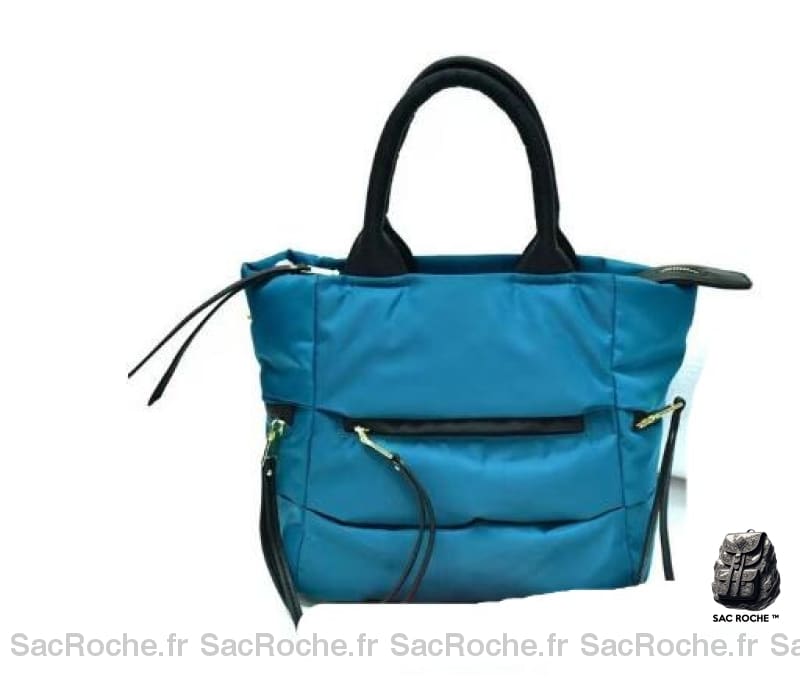 Sac Main Femme Bouffant Noir Bleu Ciel / 27X 23X16Cm À