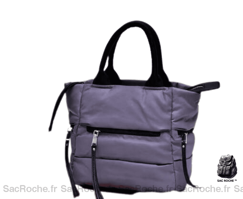 Sac Main Femme Bouffant Noir Violet Clair / 27X 23X16Cm À