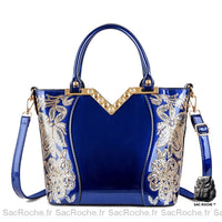 Sac Main Femme Brodé - modèle Bleu / 26.5x13x24cm - Sac Roche ™