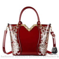 Sac Main Femme Brodé - modèle Rouge / 26.5x13x24cm - Sac Roche ™