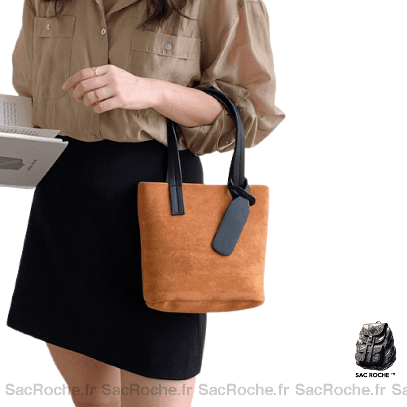 Sac Main Femme Camel Daim Chic / 20X8X19Cm À