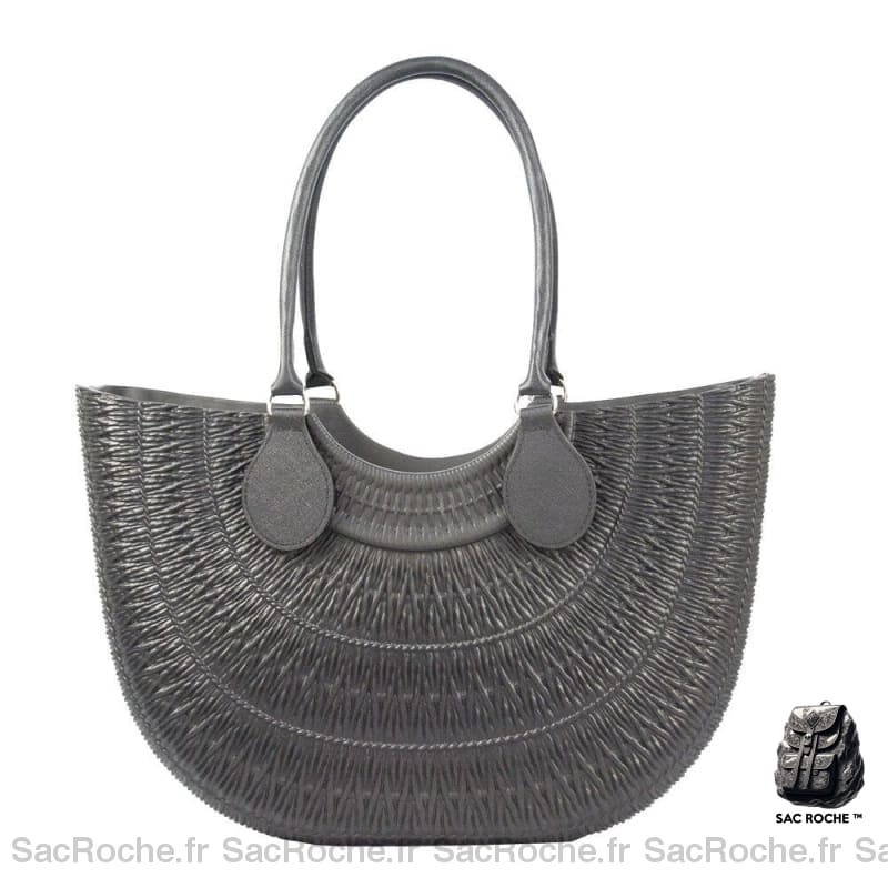 Sac Main Femme Caoutchouc Élégant Trendy Gris Foncé / 35Cmx12Cmx32Cm À