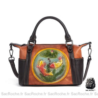 Sac Main Femme Carpe Poisson Marron / 25 X 11 17 Cm À