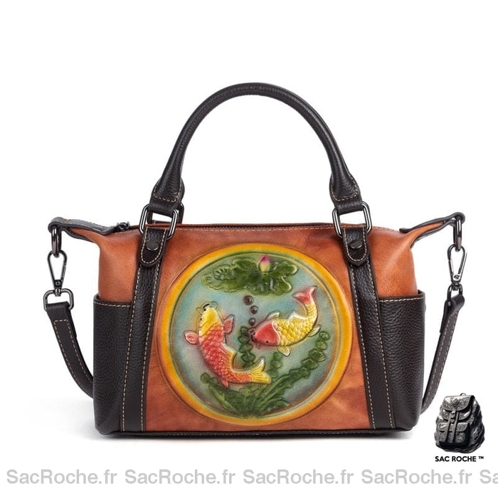 Sac Main Femme Carpe Poisson Marron / 25 X 11 17 Cm À