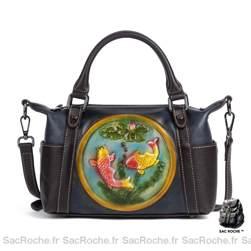 Sac Main Femme Carpe Poisson Noir / 25 X 11 17 Cm À