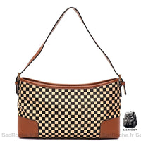 Sac Main Femme Carreau - modèle Marron / 32x17x6 cm - Sac Roche ™