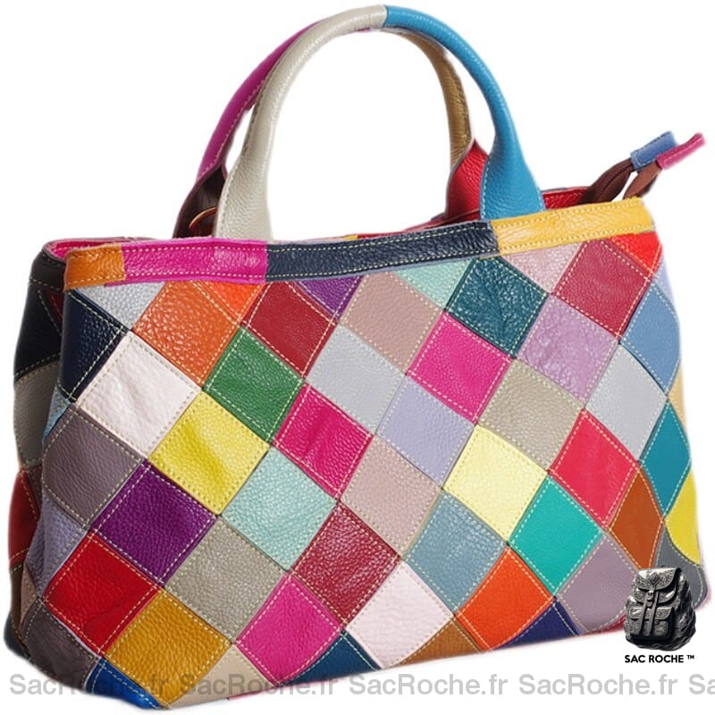 Sac Main Femme Carreau Multicolor À