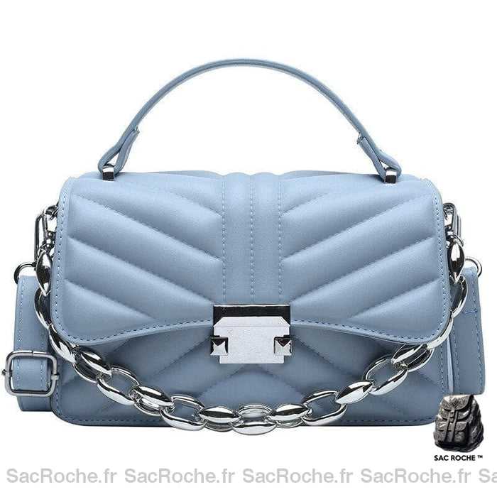 Sac Main Femme Chaine Argent Bleu / 22X13X8Cm À