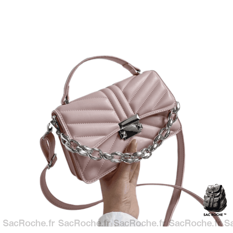 Sac Main Femme Chaine Argent Rose / 22X13X8Cm À