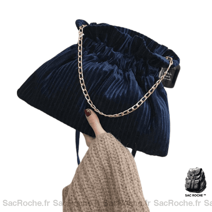Sac Main Femme Chaine Pas Cher Bleu Foncé / 32X2X22Cm À